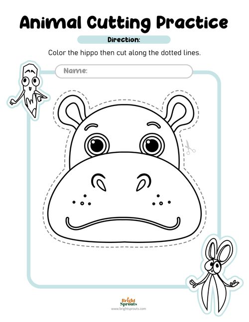 Cutting practice for kids. Black and white worksheet. Cut out and