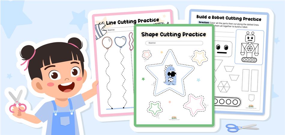Learning Cut and Paste Skills. Big Activity Workbook worksheets for  Toddlers. Scissors exercises for Kids. Art book for preschoolers. Kids  cutting and