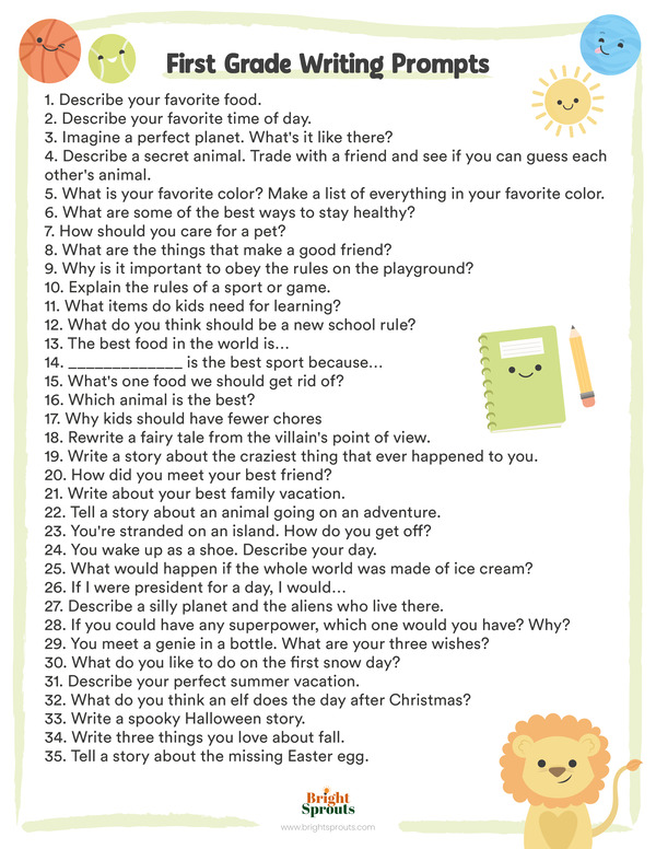 First Grade Writing Prompts Printable